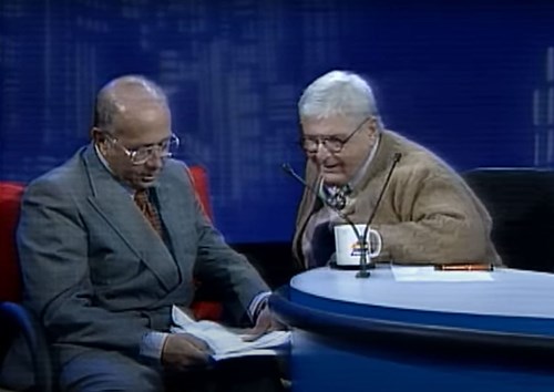 Jô Soares entrevista o então presidente da Rede SARAH, Dr. Aloysio Campos da Paz Júnior, em 1996 (Captura de tela – crédito: TV Globo)