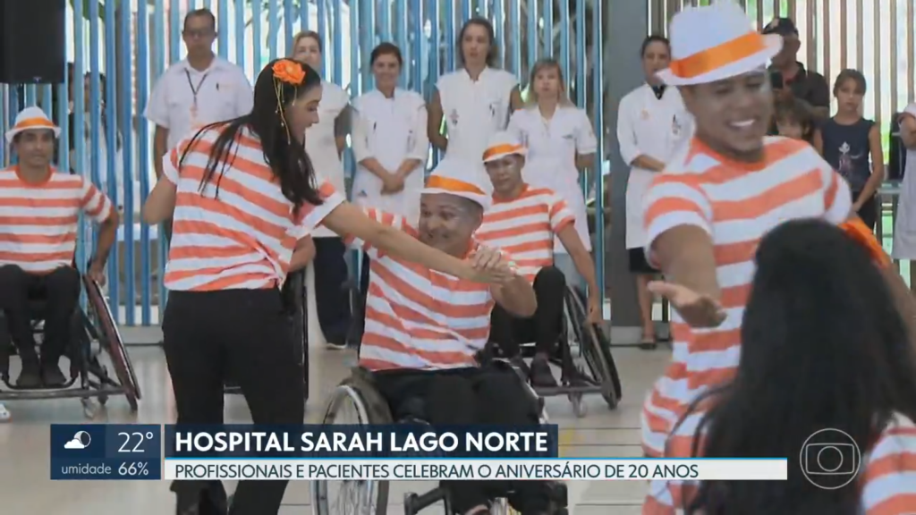 Pacientes do SARAH Brasília celebrando os 20 anos da Unidade do Lago Norte (Captura de tela – crédito: TV Globo)